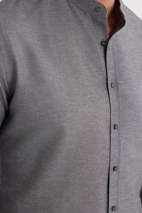 Slim Fit Uzun Kollu Hakim Yaka Pamuklu Kolay Ütü Erkek Gri Gömlek