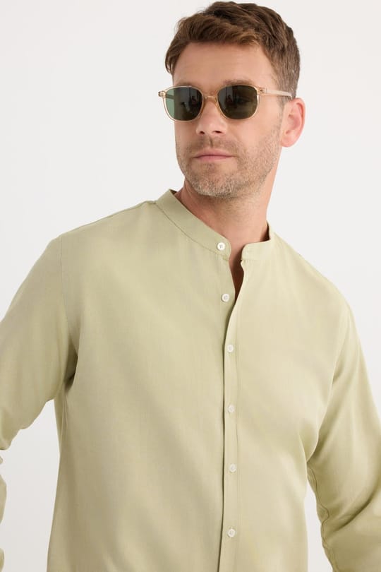Erkek Slim Fit Dar Kesim Pamuklu Kolay Ütü Yeşil Hakim Yaka Gömlek