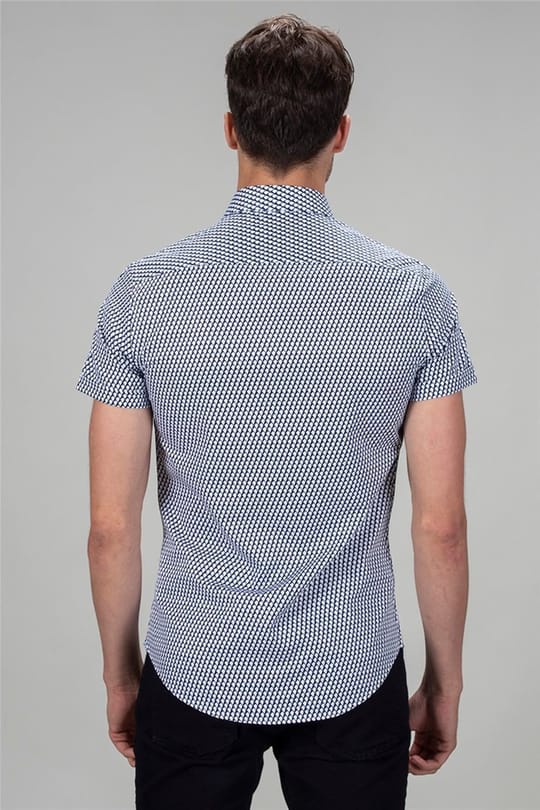 Slim Fit Kısa Kollu Armürlü Spor Erkek Beyaz Gömlek