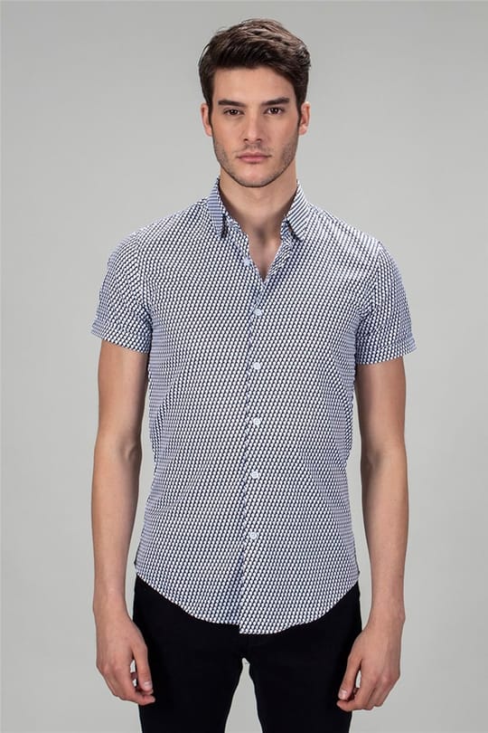 Slim Fit Dar Kesim Kısa Kol Armürlü Spor Erkek Gömlek