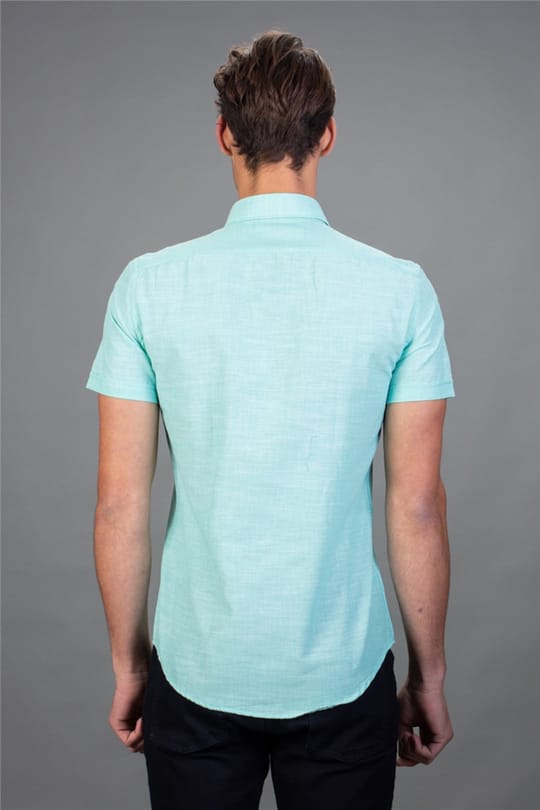 Slim Fit Kısa Kollu Spor Erkek Yeşil Gömlek