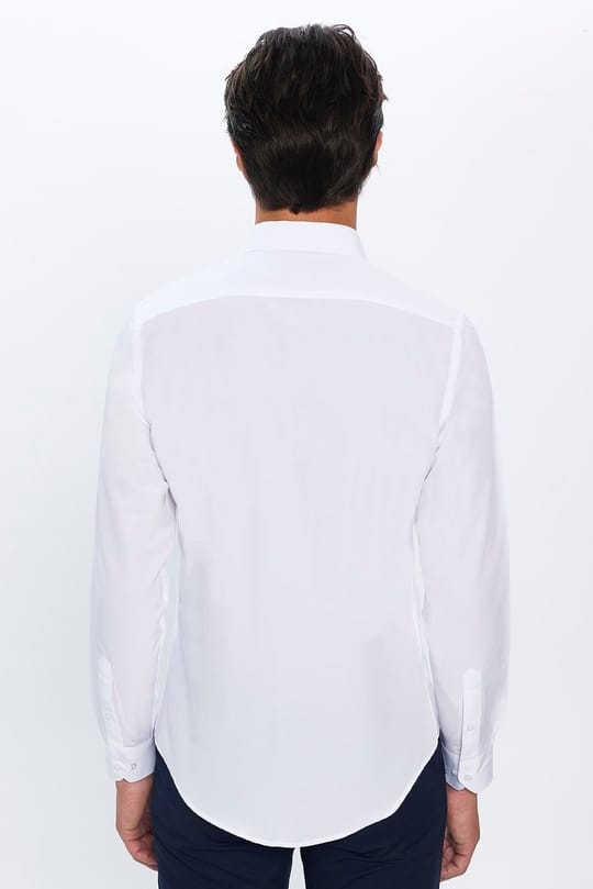 Slim Fit Uzun Kollu Pamuklu Kolay Ütü Beyaz Erkek Gömlek