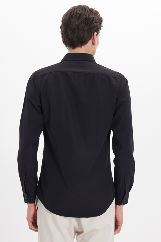 Slim Fit Uzun Kollu Pamuklu Kolay Ütü Siyah Erkek Gömlek