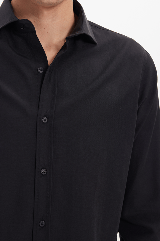 Slim Fit Uzun Kollu Pamuklu Kolay Ütü Siyah Erkek Gömlek