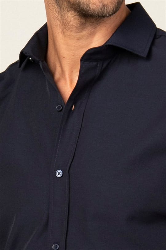 Slim Fit Uzun Kollu Pamuklu Kolay Ütü Erkek Lacivert Gömlek