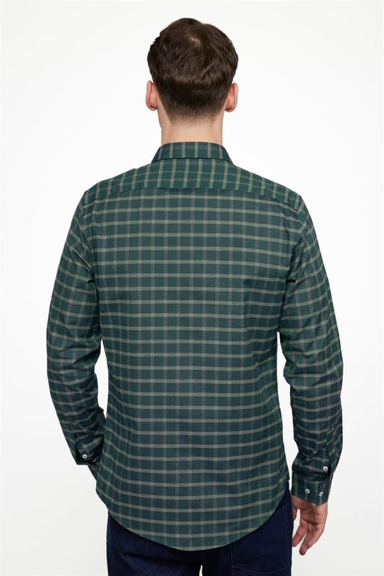 Slim Fit Uzun Kollu Düğmeli Yaka Kareli Pamuklu Kolay Ütü Erkek Gömlek
