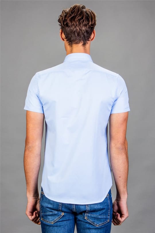 Slim Fit Kısa Kollu Spor Erkek Mavi Açık Mavi Gömlek