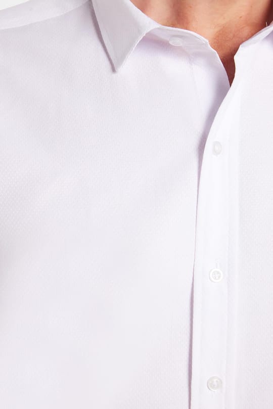 Modern Slim Fit Uzun Kollu Pamuklu Kolay Ütü Armürlü Beyaz Erkek Gömlek