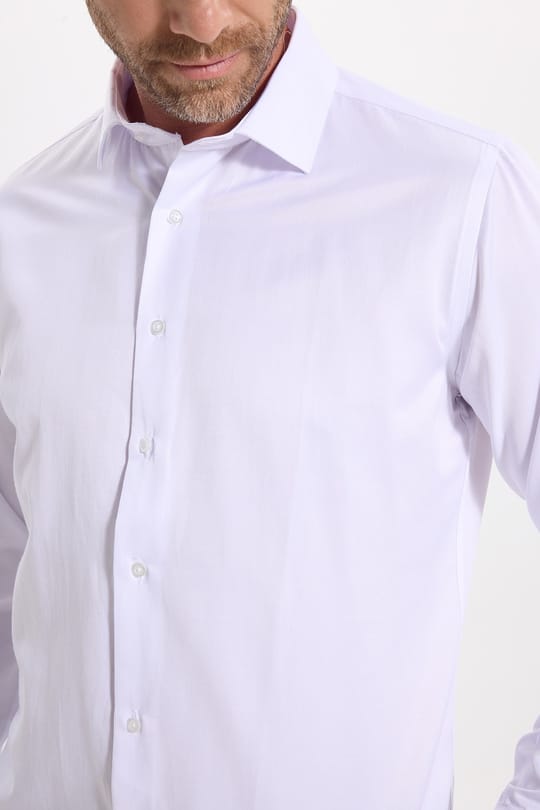 Slim Fit Uzun Kollu Pamuklu Düz Erkek Beyaz Gömlek