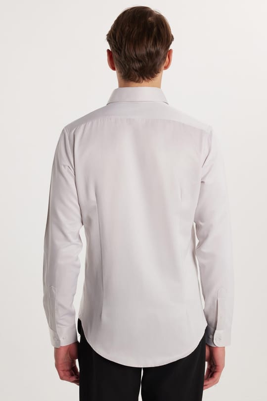 Slim Fit Uzun Kollu Pamuklu Düz Erkek Bej Gömlek