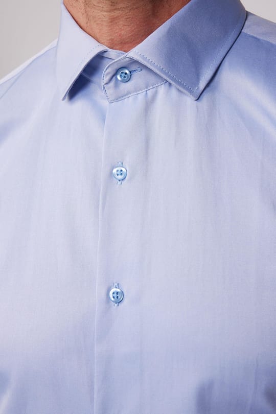 Slim Fit Uzun Kollu Pamuklu Düz Erkek İndigo Gömlek