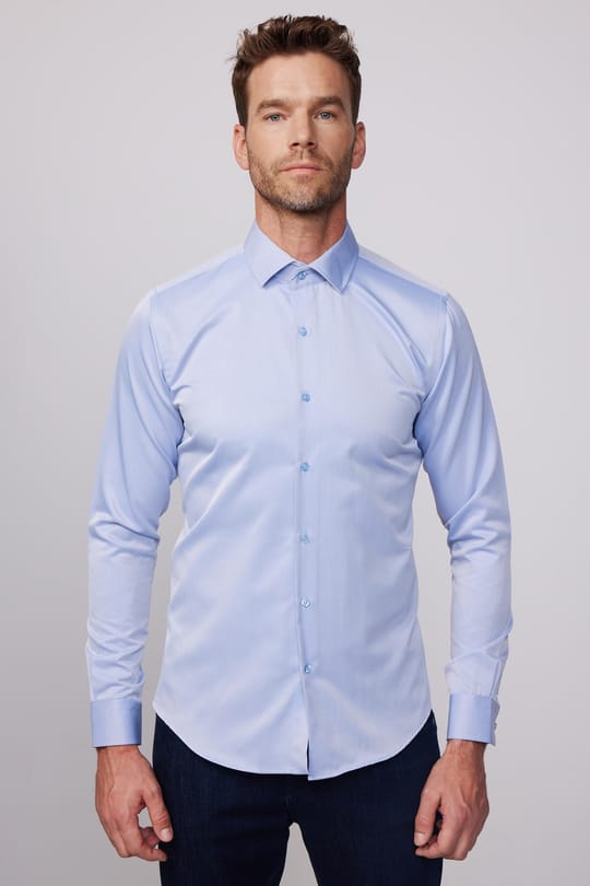 Slim Fit Uzun Kollu Pamuklu Düz Erkek İndigo Gömlek