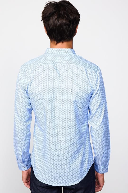 Slim Fit Uzun Kollu Düğmeli Yaka Pamuklu Kolay Ütü Desenli Erkek Gömlek