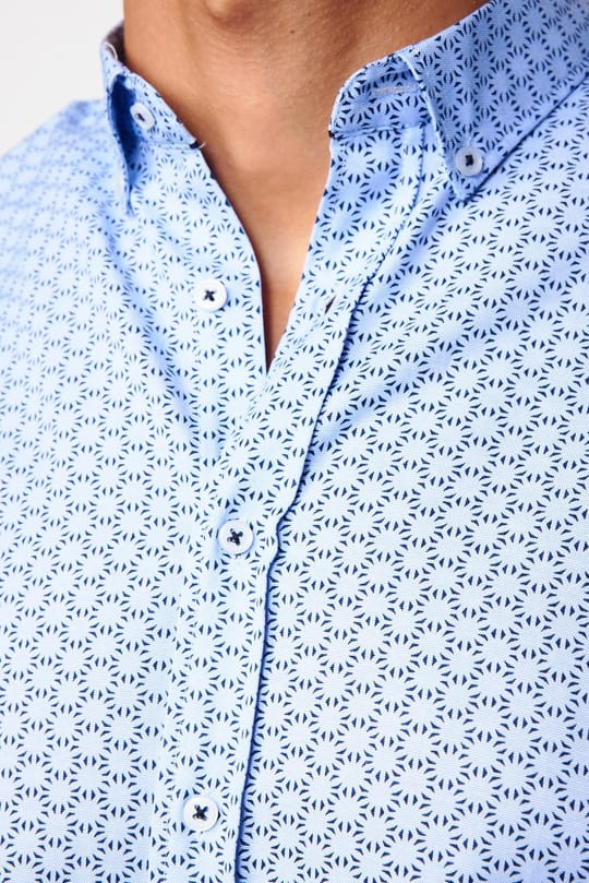 Slim Fit Uzun Kollu Düğmeli Yaka Pamuklu Kolay Ütü Desenli Erkek Gömlek