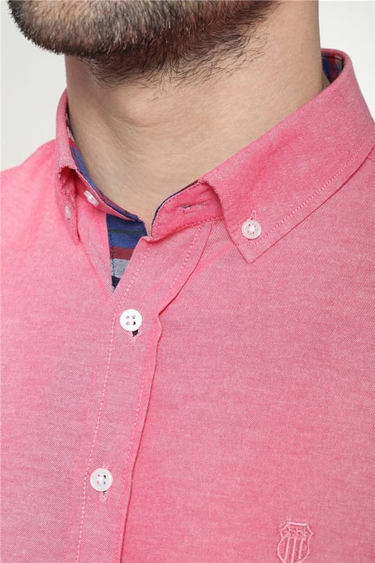 Slim Fit Kısa Kollu Düğmeli Yaka Poplin Oxford Erkek Gömlek