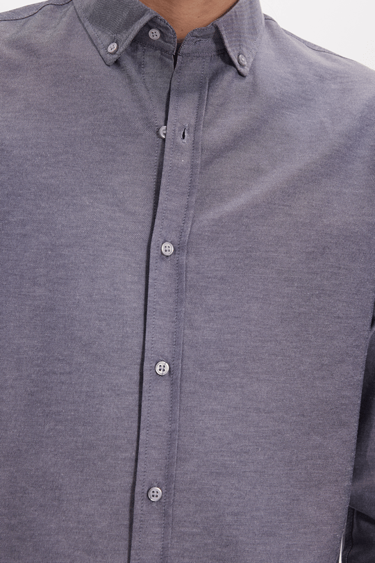 Slim Fit Uzun Kollu Düğmeli Yaka Pamuklu Kolay Ütü Düz Erkek Gömlek