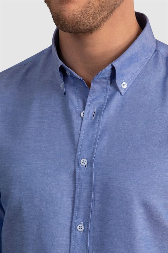 Slim Fit Uzun Kollu Düğmeli Yaka Pamuklu Kolay Ütü Düz Erkek Gömlek