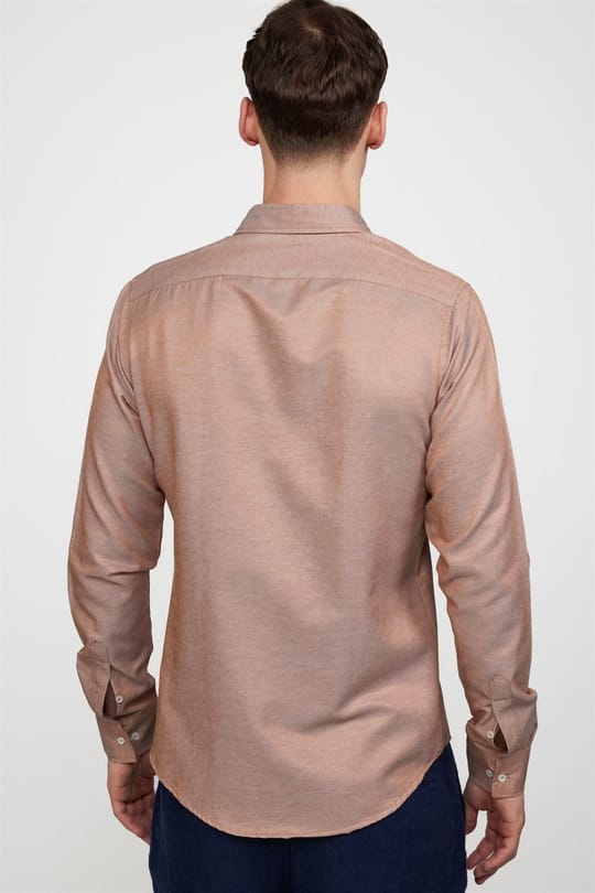 Slim Fit Uzun Kollu Düğmeli Yaka Pamuklu Kolay Ütü Düz Erkek Gömlek