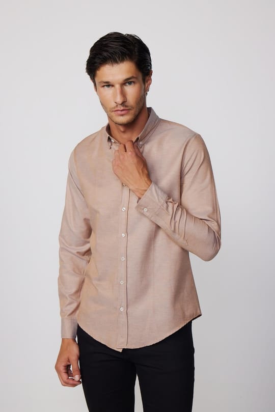 Slim Fit Uzun Kollu Düğmeli Yaka Pamuklu Kolay Ütü Düz Erkek Gömlek