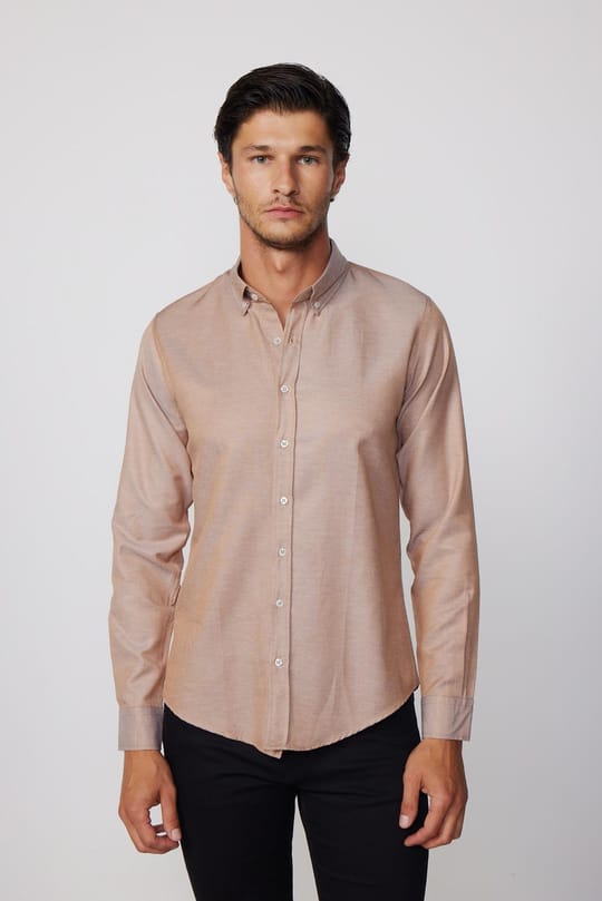 Slim Fit Uzun Kollu Düğmeli Yaka Pamuklu Kolay Ütü Düz Erkek Gömlek