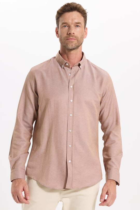 Slim Fit Uzun Kollu Düğmeli Yaka Pamuklu Kolay Ütülenebilir Düz Erkek Gömlek