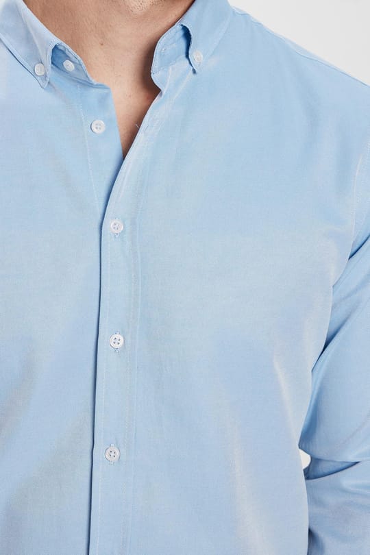 Slim Fit Düğmeli Yaka Pamuklu Kolay Ütü Düz Erkek Gömlek