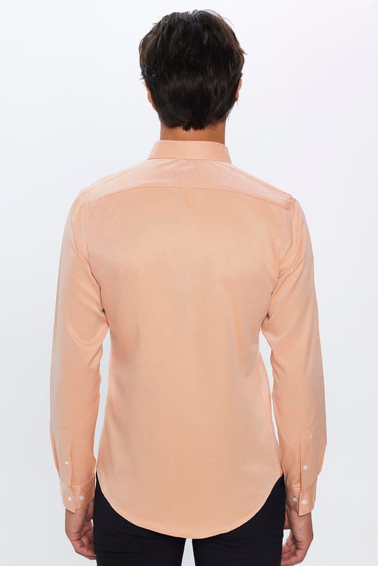 Erkek Slim Fit Dar Kesim Pamuklu Kolay Ütü Turuncu Düğmeli Yaka Gömlek