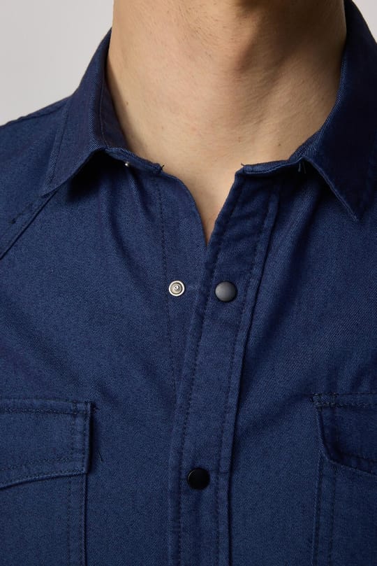 Slim Fit Uzun Kollu Gündelik Denim Kot Lacivert Erkek Gömlek