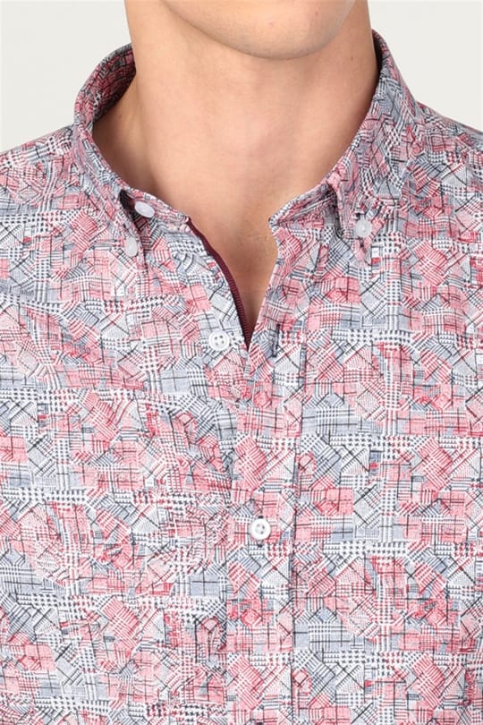 Slim Fit Uzun Kollu Düğmeli Yaka Desenli Pamuklu Kolay Ütü Erkek Gömlek
