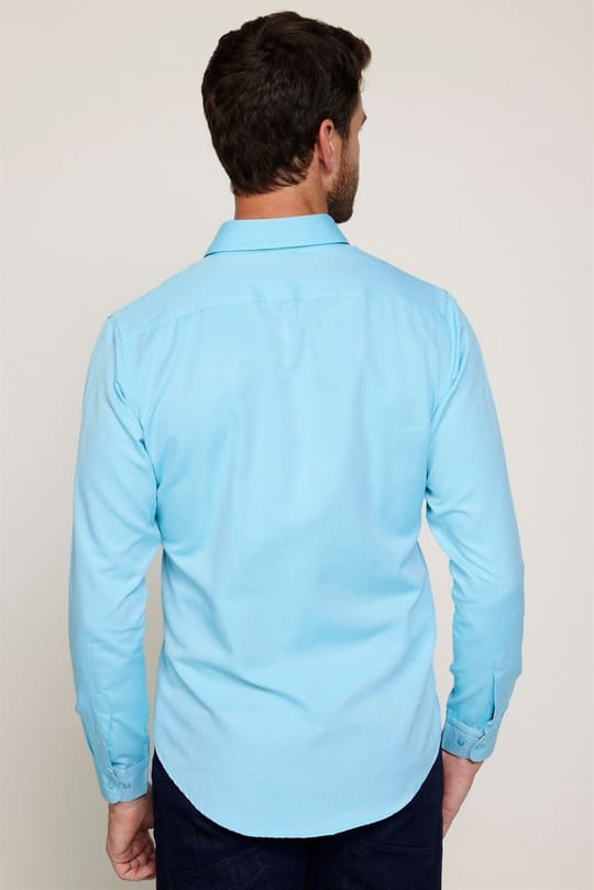 Erkek Slim Fit Dar Kesim Uzun Kollu Pamuklu Oxford Doku Kolay Ütülenebilir Mint Düğmeli Yaka Gömlek
