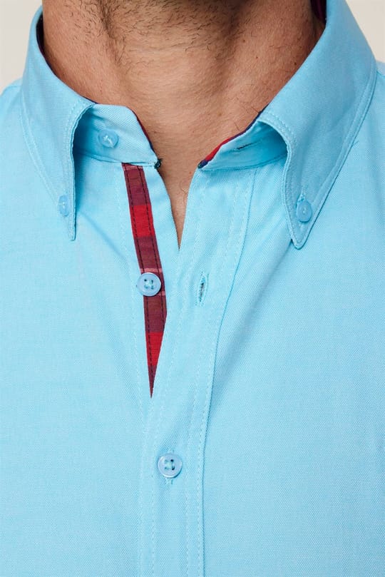 Erkek Slim Fit Dar Kesim Uzun Kollu Pamuklu Oxford Doku Kolay Ütülenebilir Mint Düğmeli Yaka Gömlek