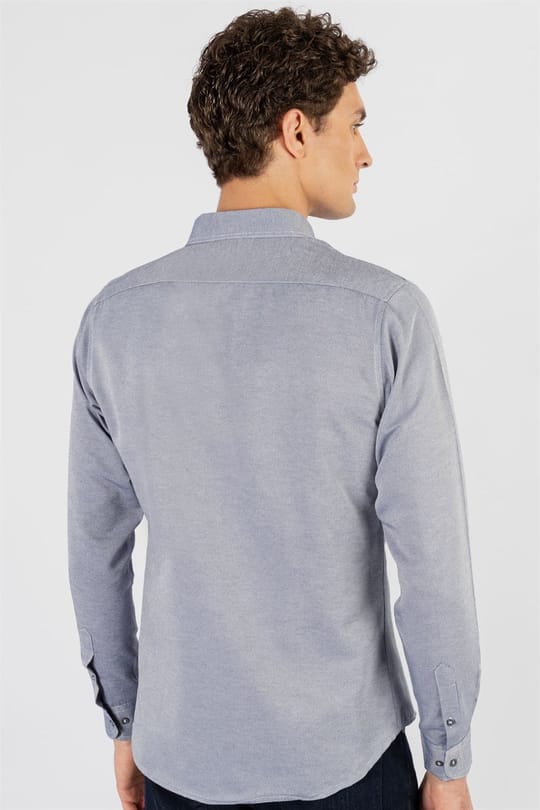Erkek Slim Fit Dar Kesim Uzun Kollu Pamuklu Oxford Doku Kolay Ütülenebilir Gri Düğmeli Yaka Gömlek