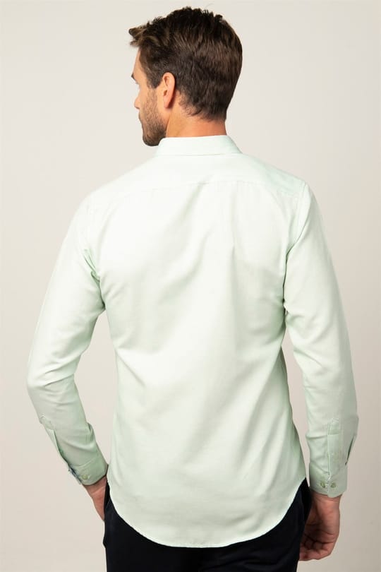 Erkek Slim Fit Dar Kesim Uzun Kollu Pamuklu Oxford Doku Kolay Ütülenebilir Mint Düğmeli Yaka Gömlek