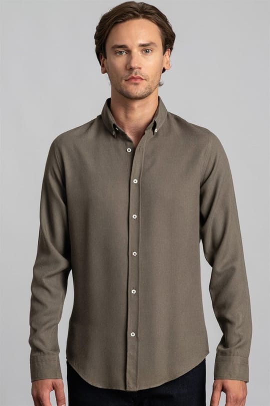 Slim Fit Uzun Kollu Düğmeli Yaka Düz Esnek Doku Kışlık Unisex Gömlek