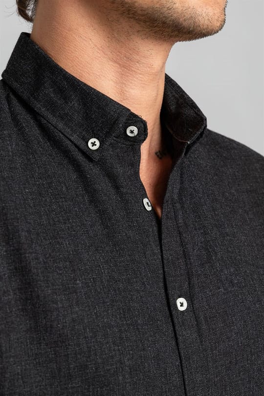Slim Fit Uzun Kollu Düğmeli Yaka Düz Esnek Doku Kışlık Unisex Gömlek