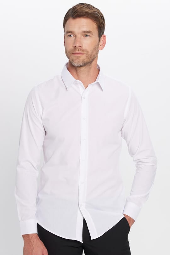 Erkek Slim Fit Dar Kesim Pamuklu Terry Cotton Kumaş Kolay Ütü Beyaz Gömlek