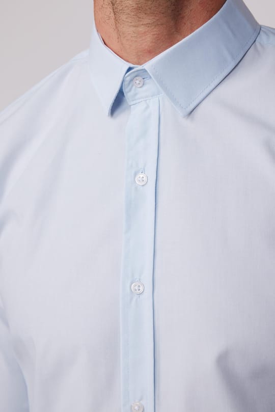 Erkek Slim Fit Dar Kesim Pamuklu Terry Cotton Kumaş Kolay Ütü Mavi Gömlek