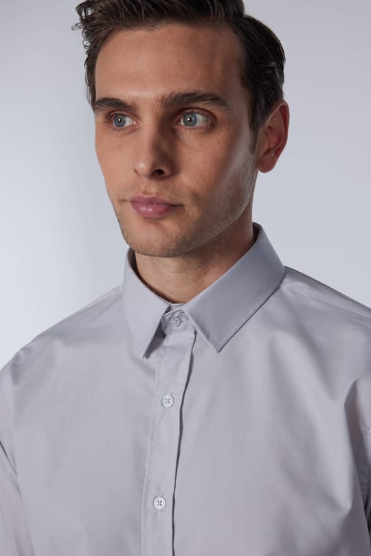 Erkek Slim Fit Dar Kesim Pamuklu Terry Cotton Kumaş Kolay Ütü Gri Gömlek