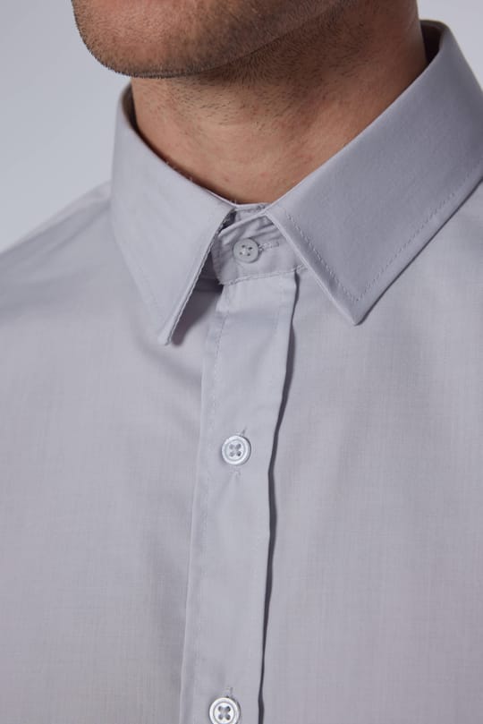 Erkek Slim Fit Dar Kesim Pamuklu Terry Cotton Kumaş Kolay Ütü Gri Gömlek