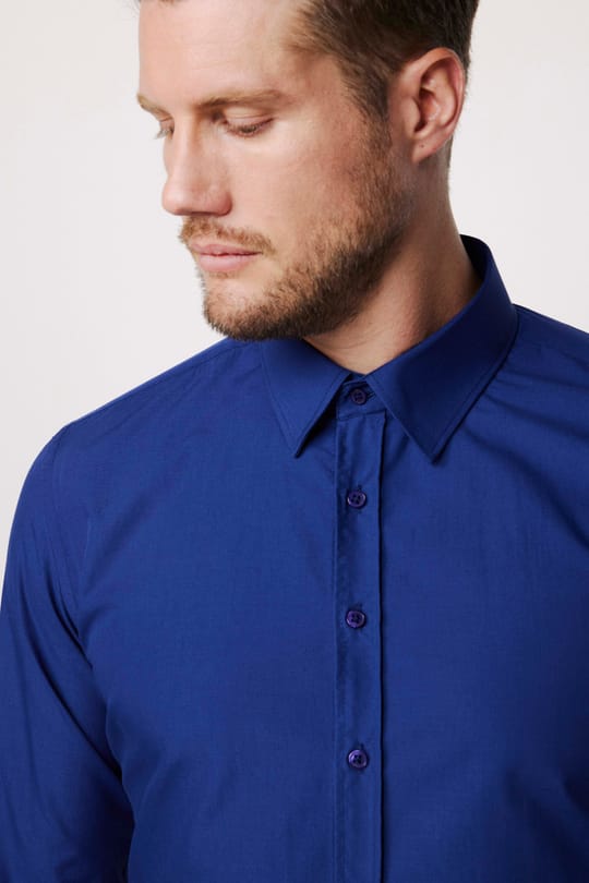 Erkek Slim Fit Dar Kesim Pamuklu Terry Cotton Kumaş Kolay Ütü Lacivert Gömlek