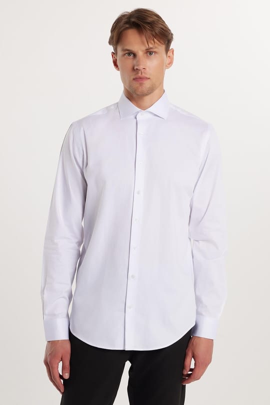 Erkek Slim Fit Dar Kesim %100 Pamuk Koton Saten Premium Seri Beyaz Gömlek