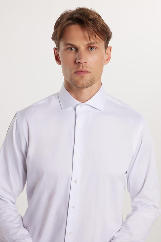 Erkek Slim Fit Dar Kesim %100 Pamuk Koton Saten Premium Seri Beyaz Gömlek