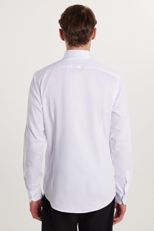 Erkek Slim Fit Dar Kesim %100 Pamuk Koton Saten Premium Seri Beyaz Gömlek