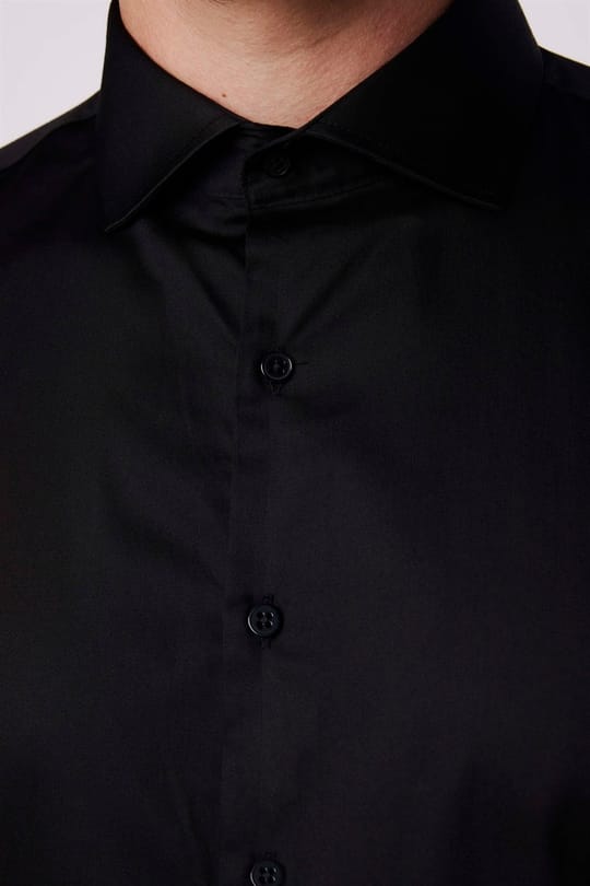 Erkek Slim Fit Dar Kesim %100 Pamuk Koton Saten Premium Seri Siyah Gömlek