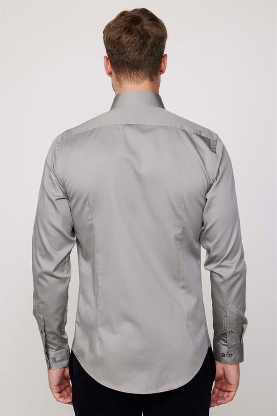 Erkek Slim Fit Dar Kesim %100 Pamuk Koton Saten Premium Seri Gri Gömlek