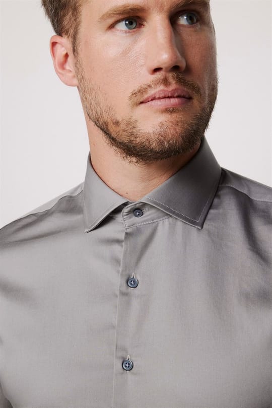 Erkek Slim Fit Dar Kesim %100 Pamuk Koton Saten Premium Seri Gri Gömlek