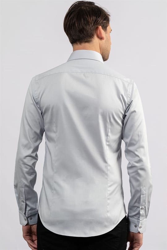 Erkek Slim Fit Dar Kesim %100 Pamuk Koton Saten Premium Seri Gri Gömlek