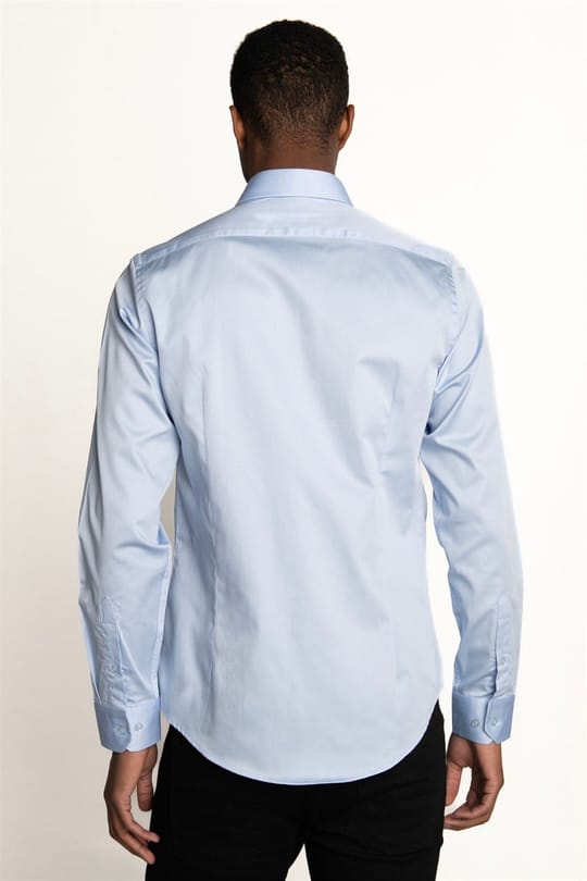 Erkek Slim Fit Dar Kesim %100 Pamuk Koton Saten Premium Seri Mavi Gömlek