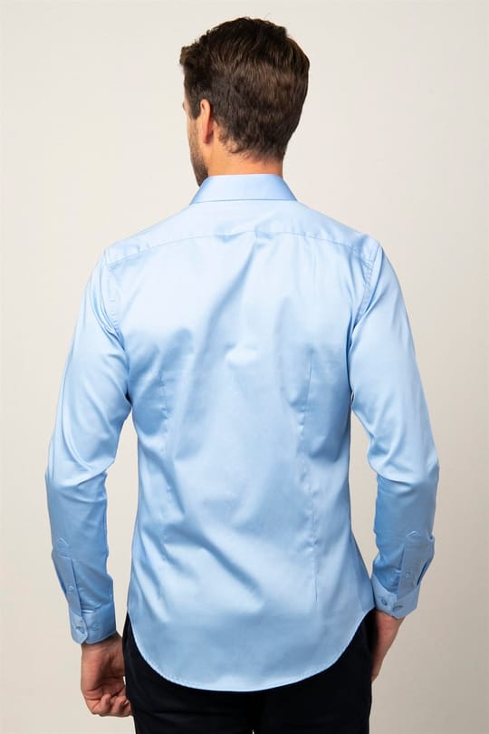Erkek Slim Fit Dar Kesim %100 Pamuk Koton Saten Premium Seri Mavi Gömlek
