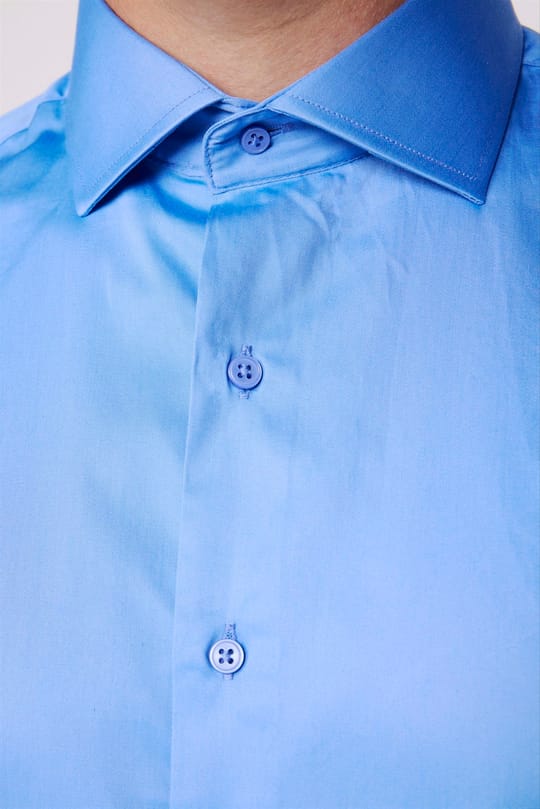 Erkek Slim Fit Dar Kesim %100 Pamuk Koton Saten Premium Seri Mavi Gömlek